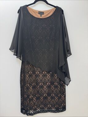 Connected Apparel Black Lace Overlay Dress